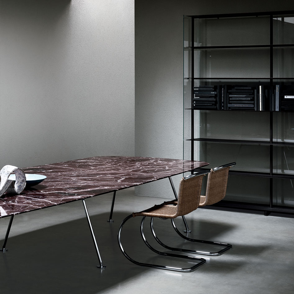 Grasshopper high table and Red Baron bookshelf designed by Piero Lisson